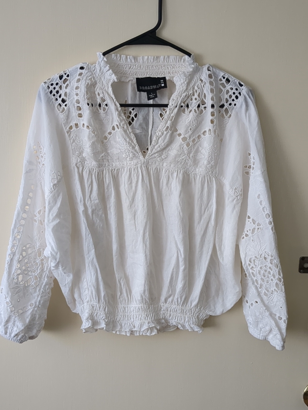 White Eyelet Peasant Blouse, Size S